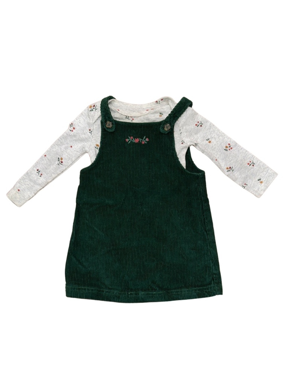 Carter's Gray Onesie with Multicolor Floral Dots & Green Dress